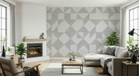 A refined geometric wallpaper with symmetrical line patterns creating subtle visual texture.