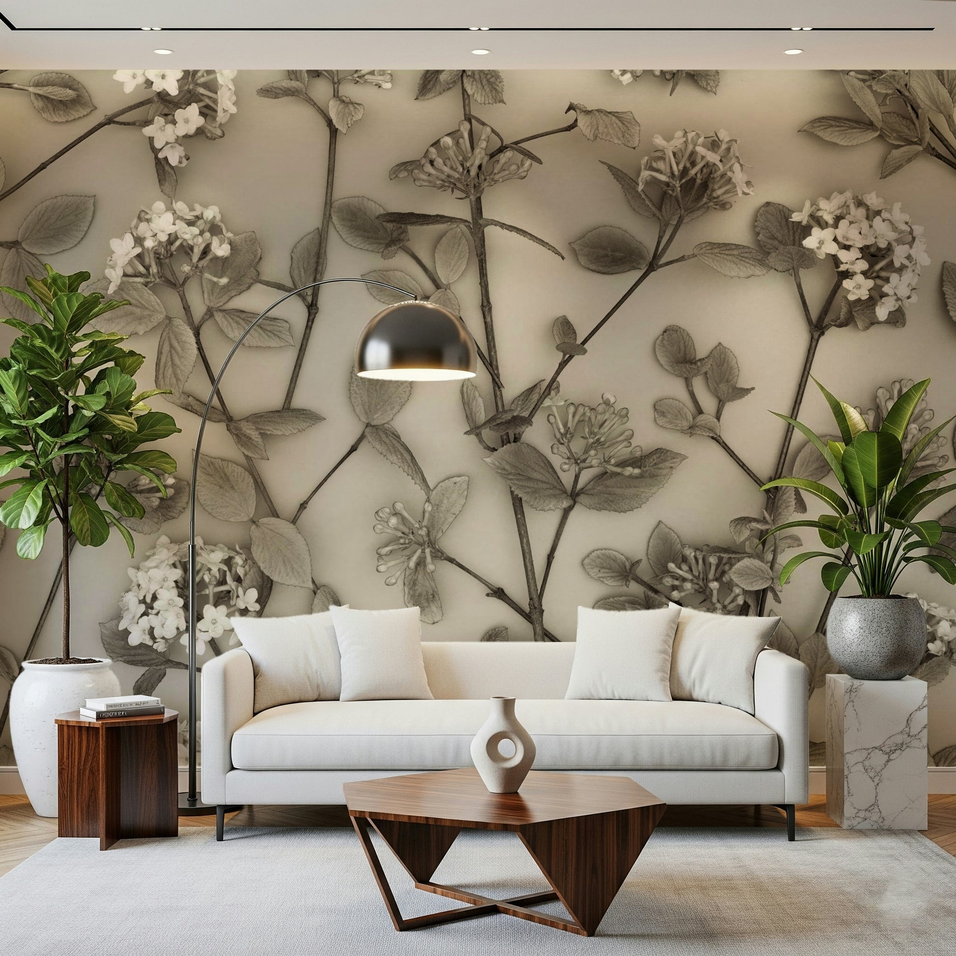 This wallpaper presents delicate spring blooms that create a serene and sophisticated wall aesthetic.