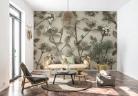 The wallpaper highlights intricate spring flowers arranged on slender stems against a warm background.