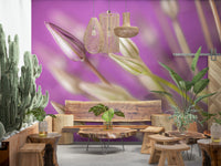The wallpaper captures the graceful form of purple alliums with a serene, modern aesthetic.
