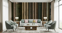 Decorative mural featuring old literature volumes with distressed bindings and elegant typography.