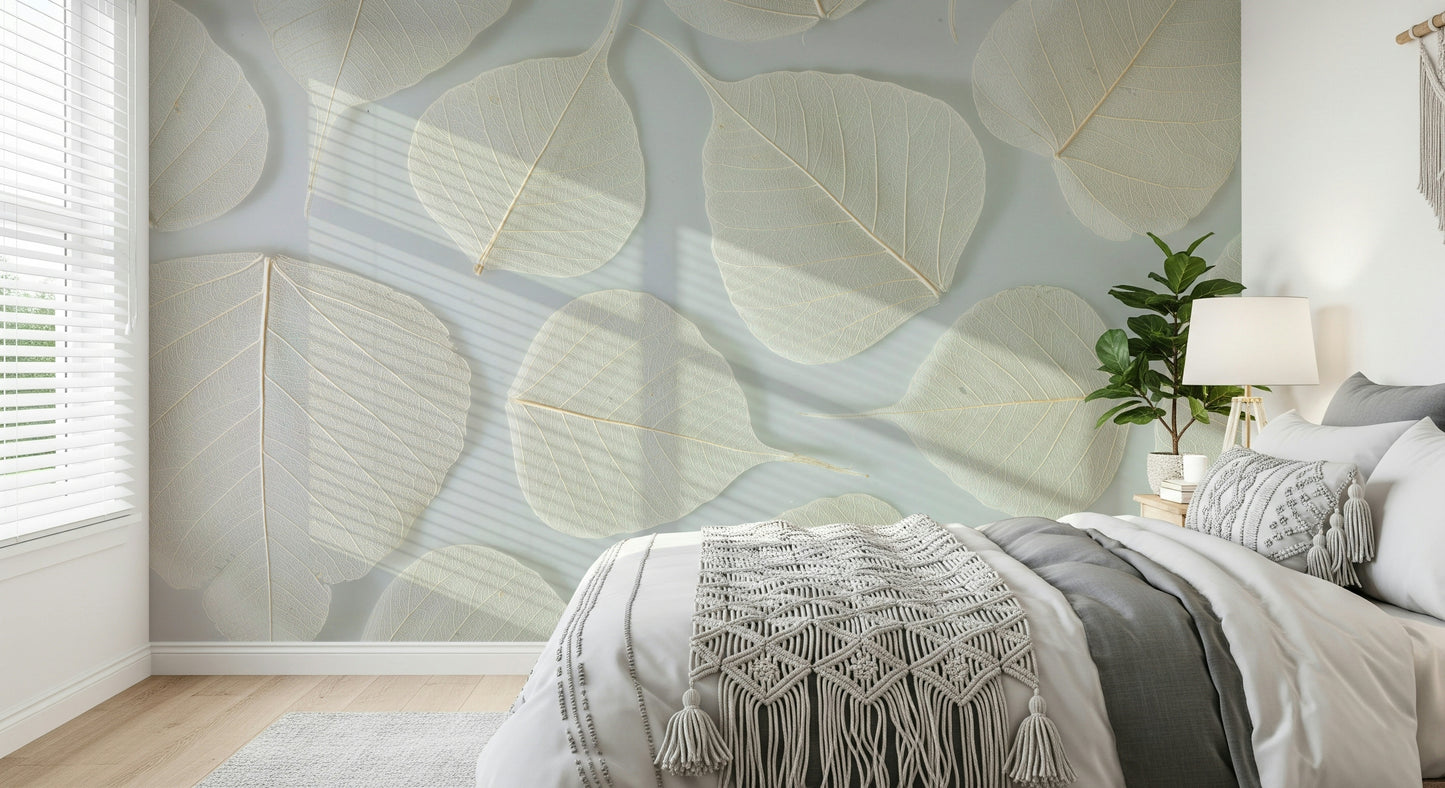 White translucent leaves Elegance wall mural natural art.