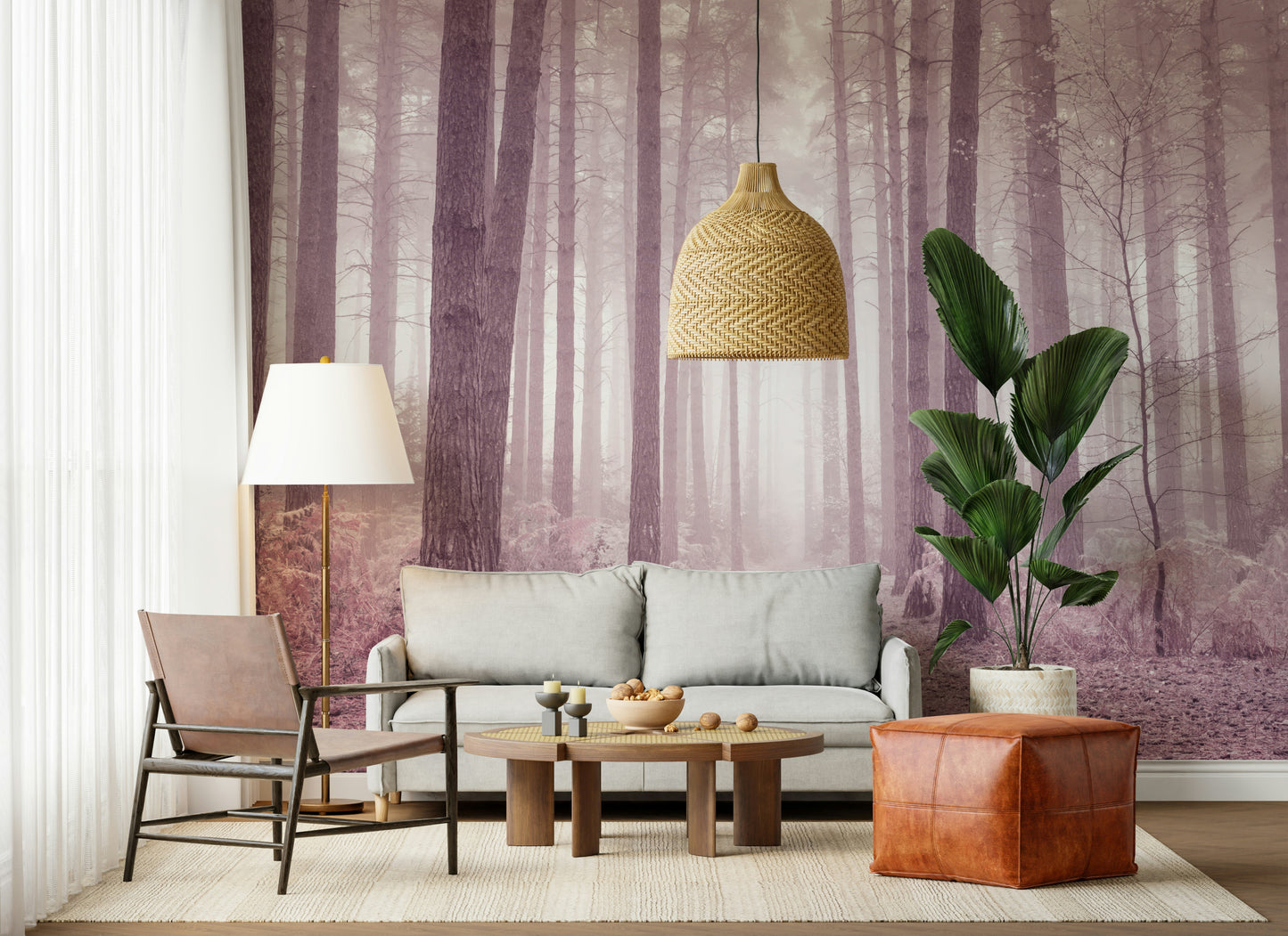 Purple tinted Dusty trees wallpaper mysterious woodland scene.