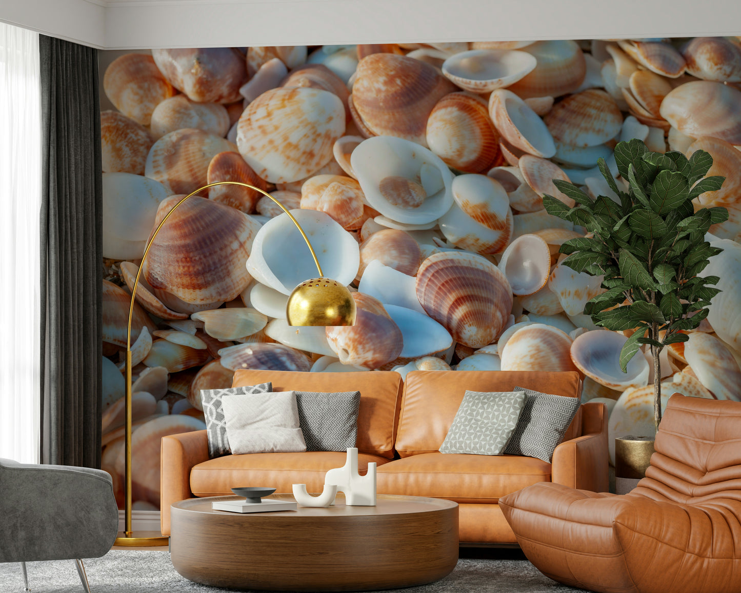 Beautiful Shellscape beach treasures detailed wall mural design.