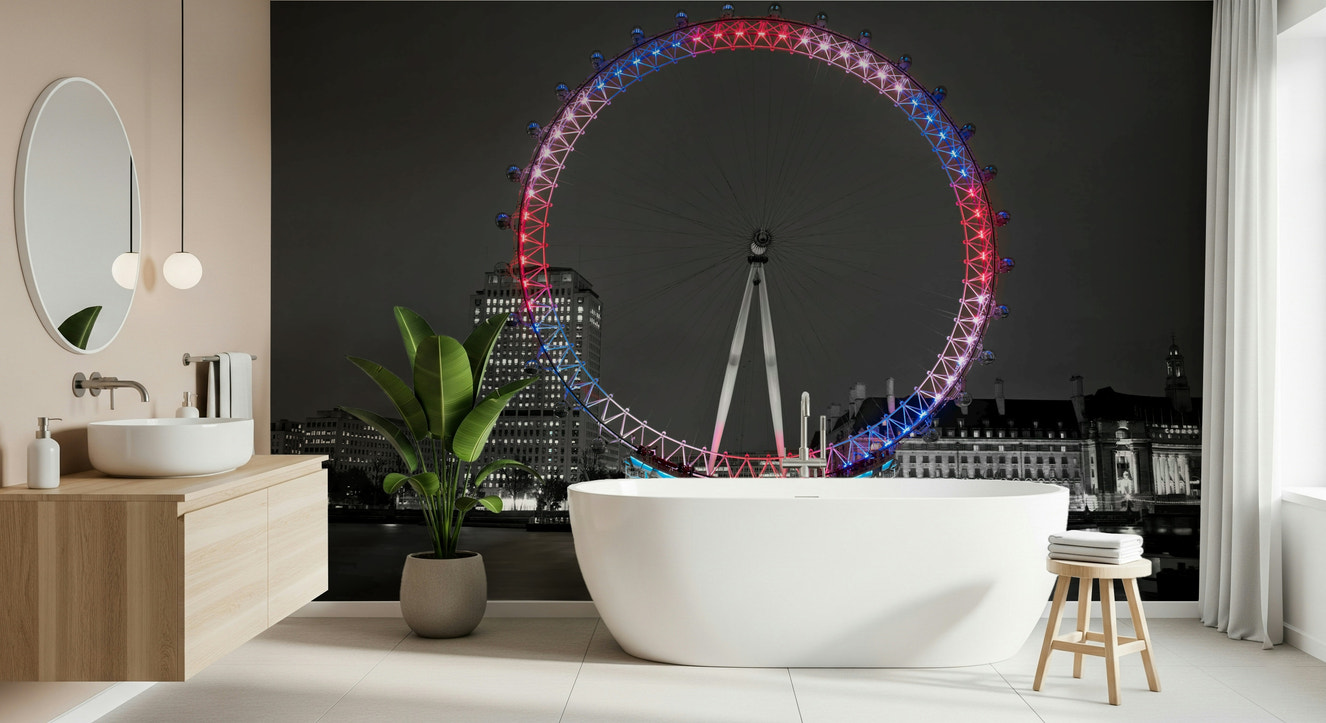 Iconic London Wheel Reflecting Eye wallpaper cityscape view.
