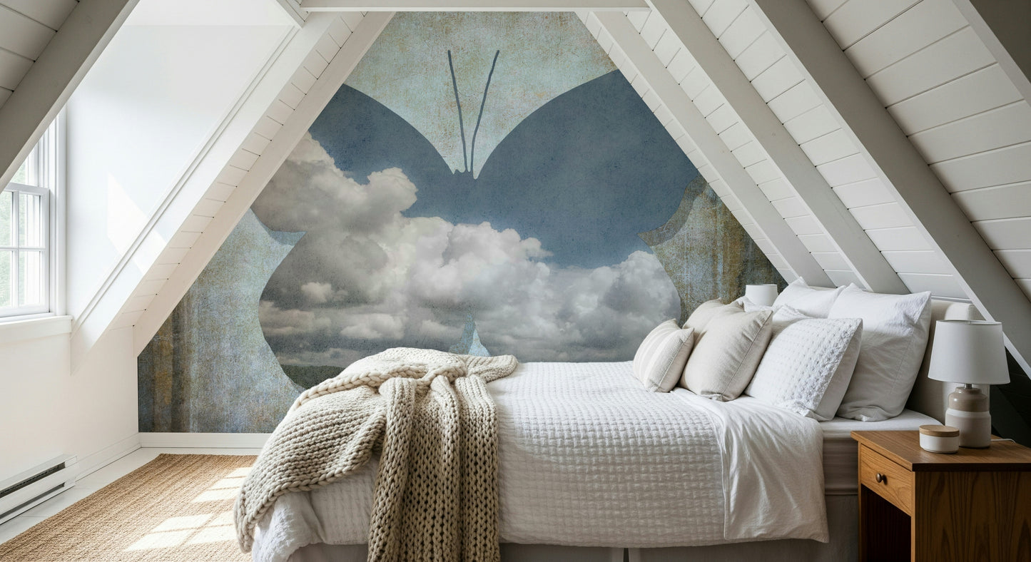 Wall Mural Dreamscape Framed butterfly design serene landscape insert.