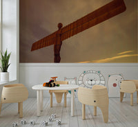 Powerful Angel figure wallpaper for walls, vast wing span, iconic northern image.