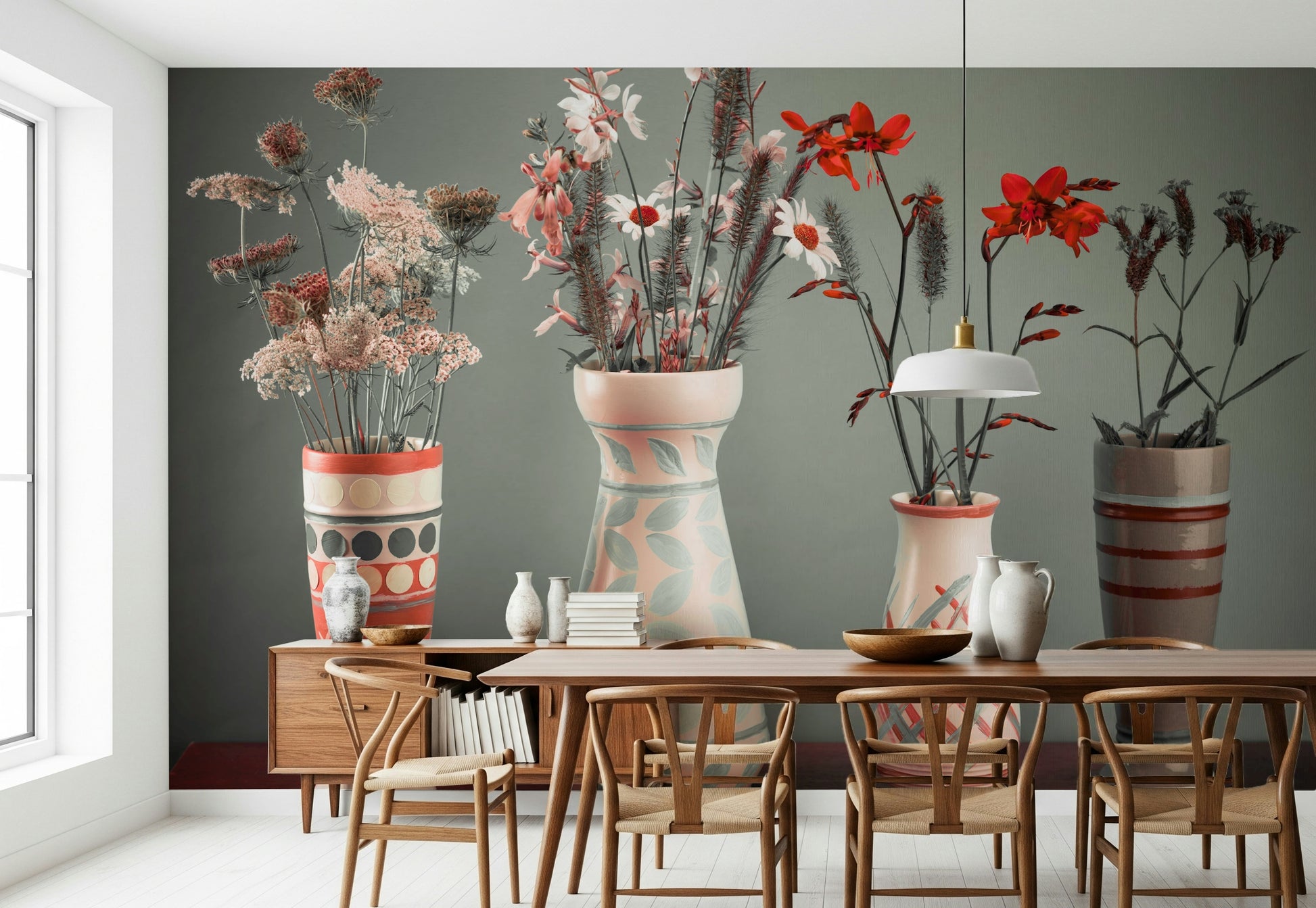 Wall mural stunning terracotta vases Bohemian style.