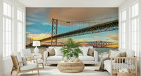 Sunset Bridging Sky river crossing wall mural landscape art