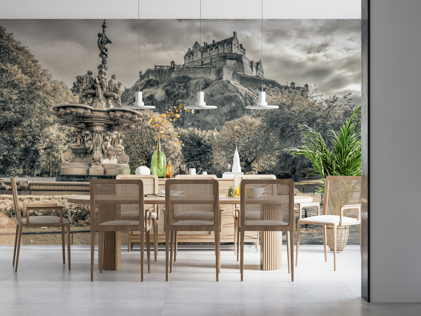 Dramatic Edinburgh Castle ancient wall mural landscape covering