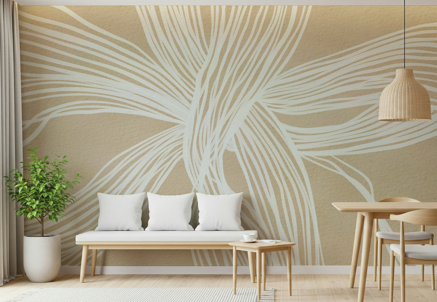 Bedroom wallpaper Flowing Lines tranquil light taupe modern sweeping movement