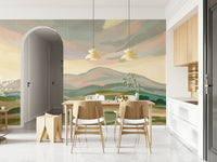 Soothing Painted Mountainscape art print layered mountain panorama.