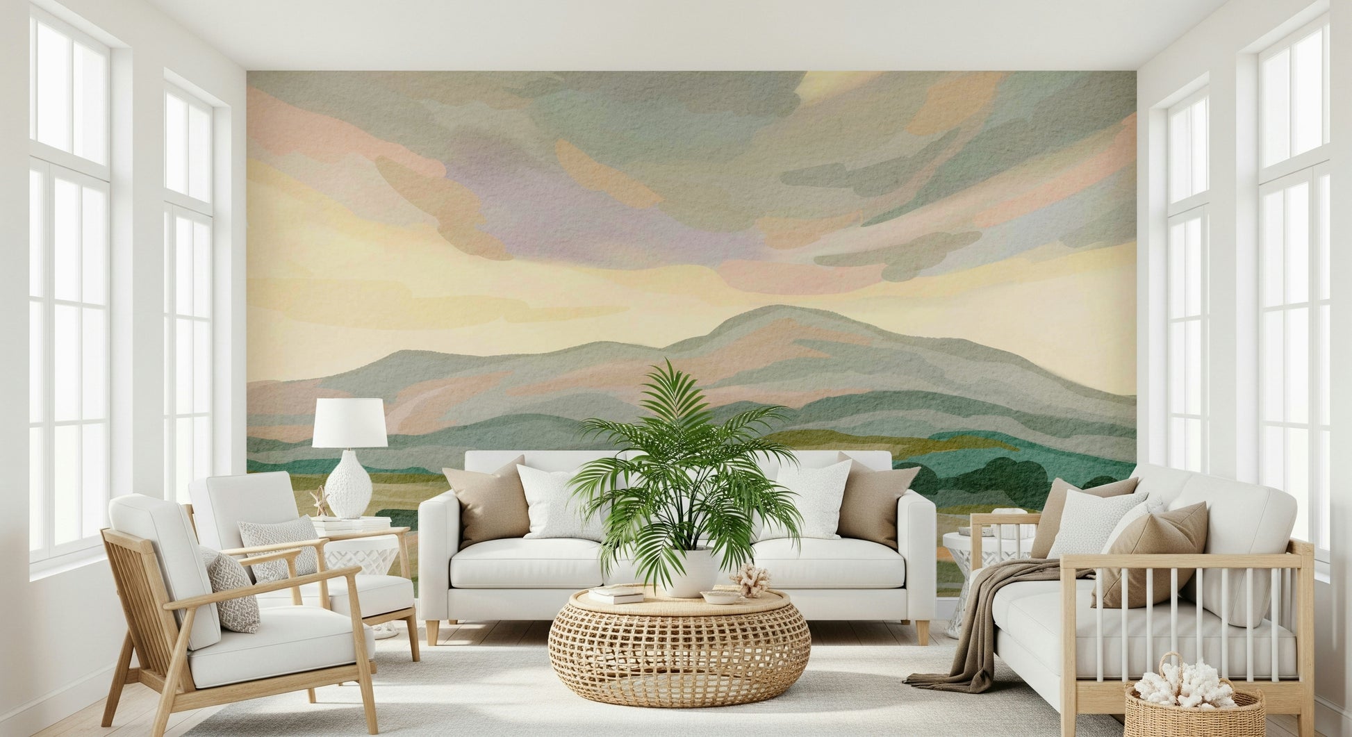 Impressionistic Painted Mountainscape decor tranquil nature design.