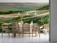 Floral Meadow Vista wall mural illustrating peaceful outdoors with cream florets and foliage.