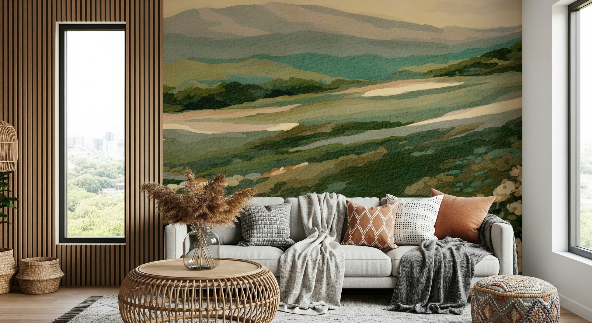 Serene Floral Meadow Vista wallpaper design capturing rustic beauty of open nature.