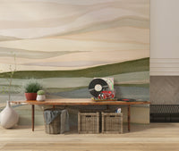 Rolling Horizon mural wallpaper illustrating distant valley view using fluid paint strokes.
