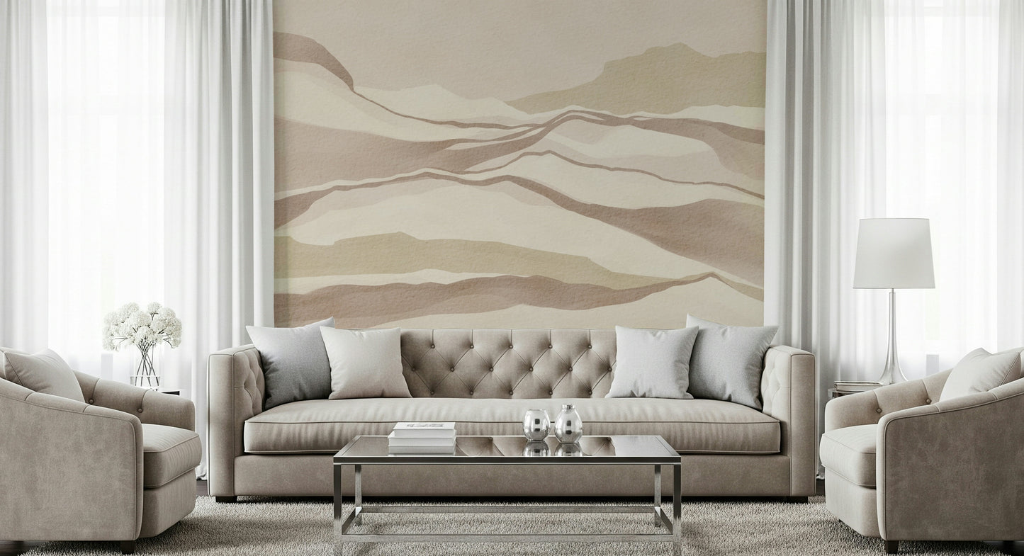 Peaceful wall mural illustrating washed out valley views titled Neutral Desertscape.
