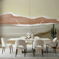 Calming wallpaper for walls featuring Muted Desert Vista landscape in pale yellow tones.