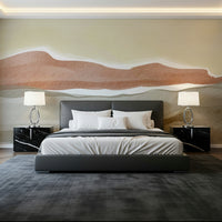 Muted Desert Vista mural wallpaper displaying painted abstract horizon for modern living rooms.