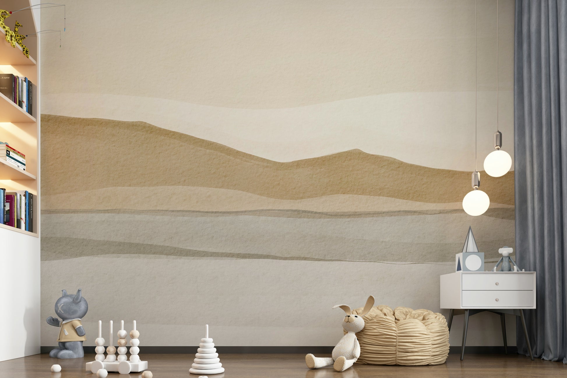 Striking layered horizon Sandscape mural featuring subtle sandy colors.