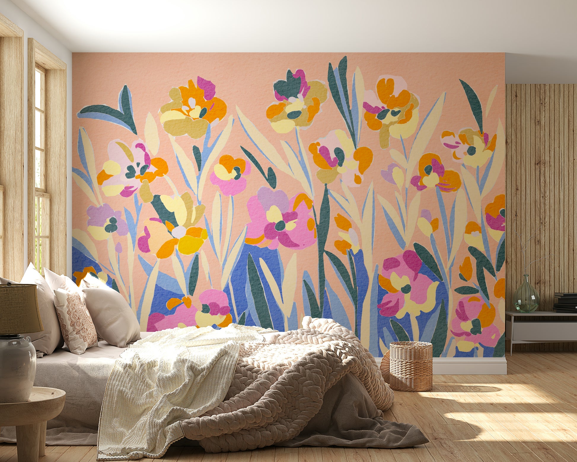 Dynamic colorful Blossom Garden mural with playful, broad brushstrokes.