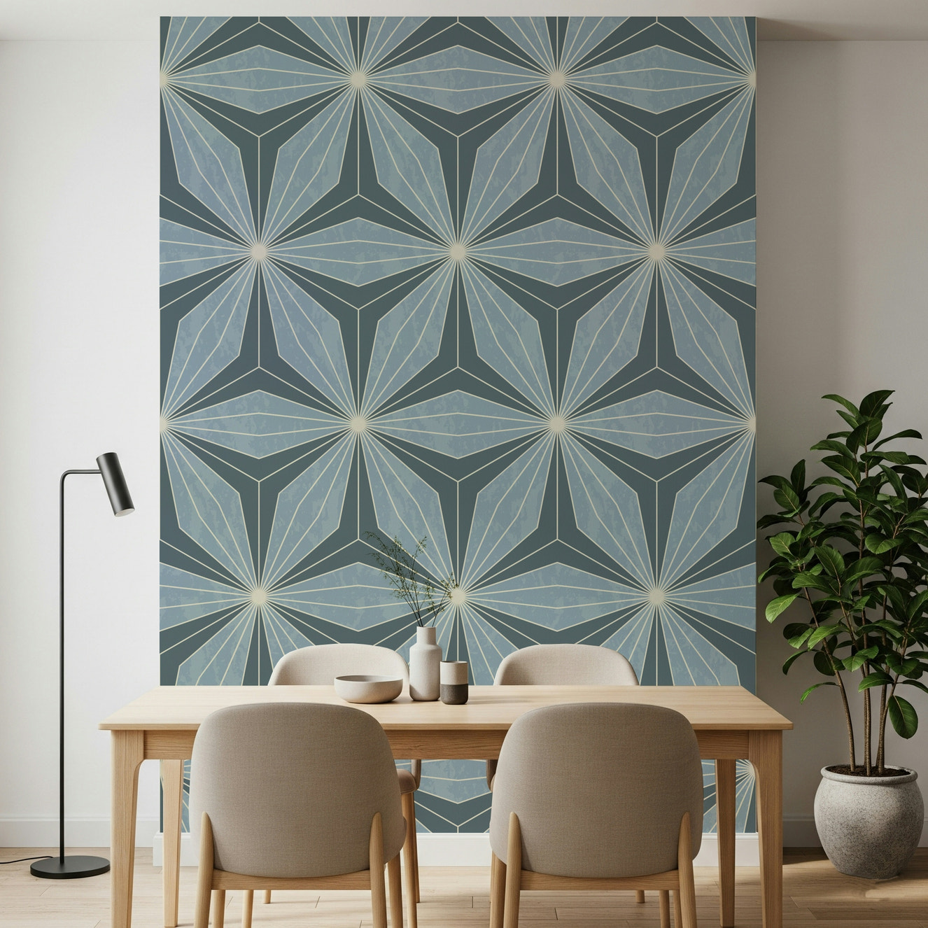 Elegant Radiance pattern mural showing stunning deco floral repetition.