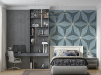 Sophisticated blue fan design mural called Geometric Flowers.