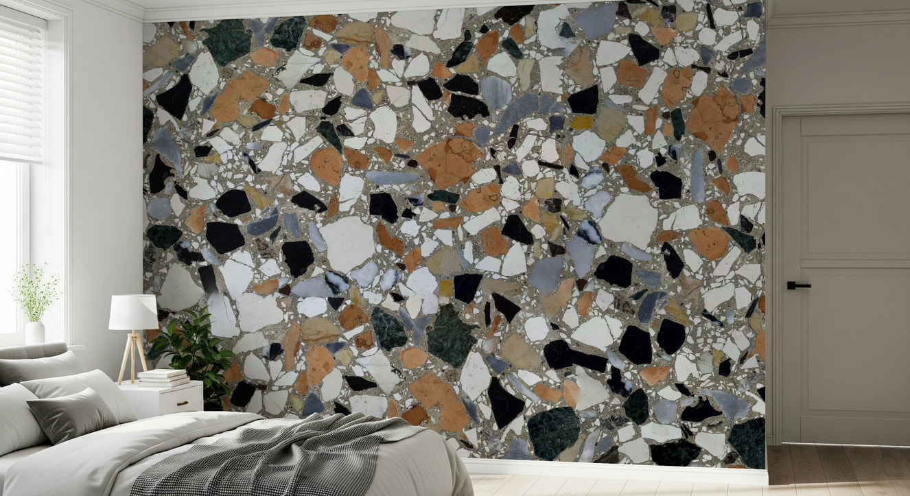 Classic Terrazzo Mix wall mural design with earthen colored chips.