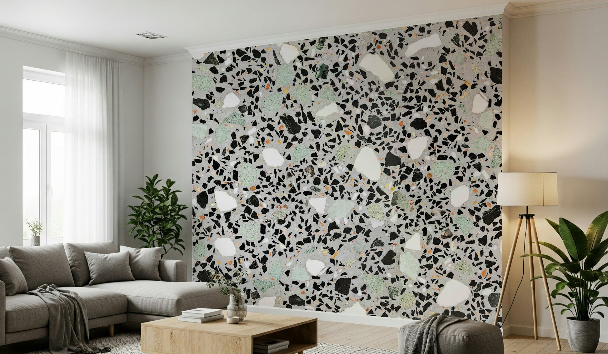 Artistic aggregate design Modern Terrazzo mural wall covering material.