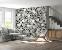 Fine composite stone effect wallpaper subtle mint and charcoal chips.
