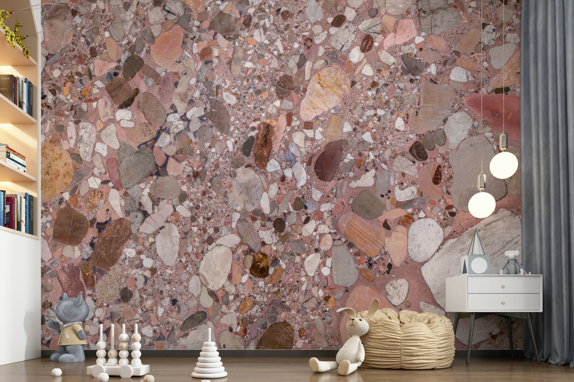 Rose color aggregate Terrazzo effect wallpaper.
