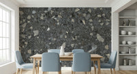 Charcoal Terrazzo wall mural. Grey marble pieces composite finish.