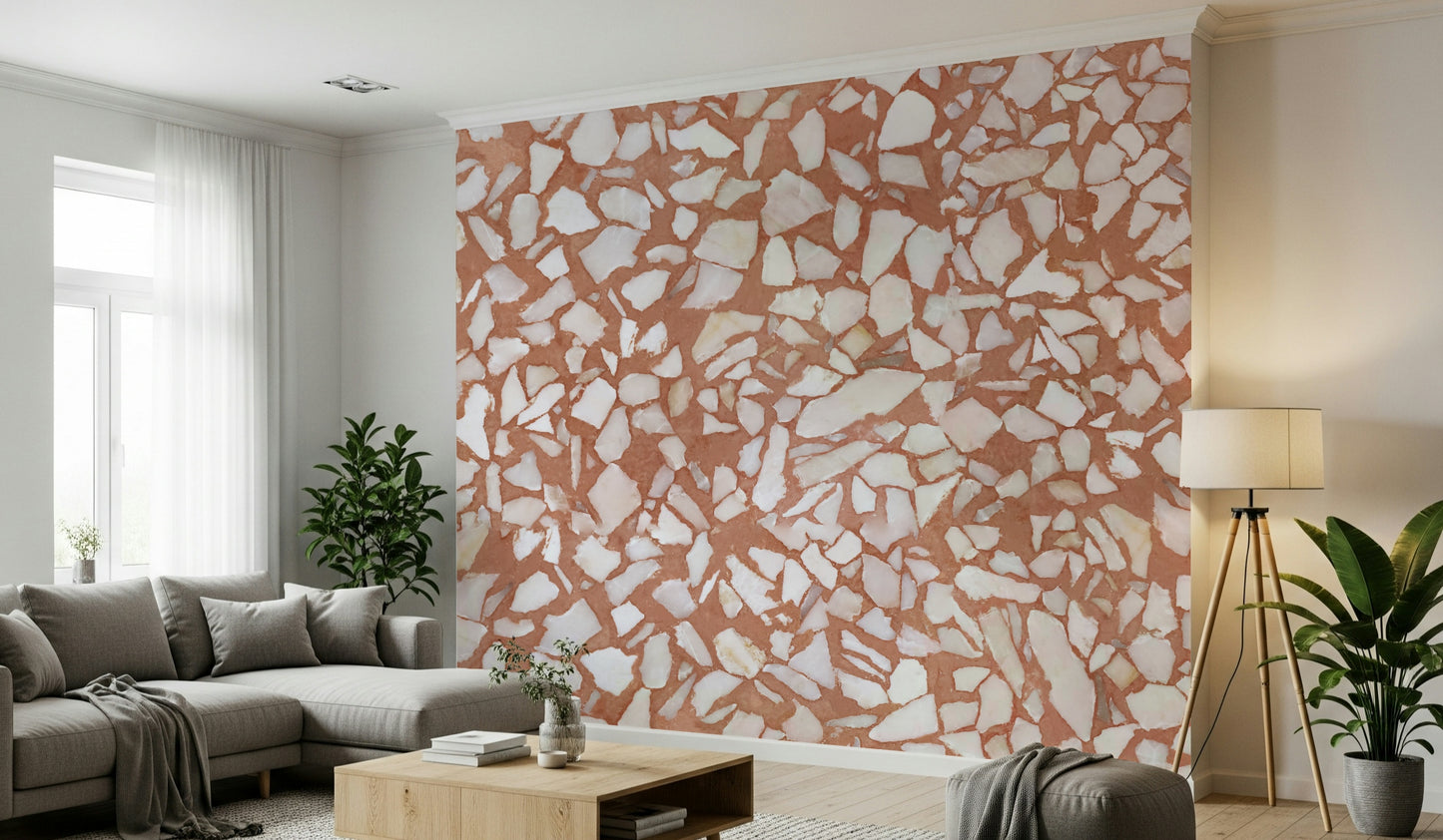 Wall mural featuring rustic stone terrazzo chunk style.