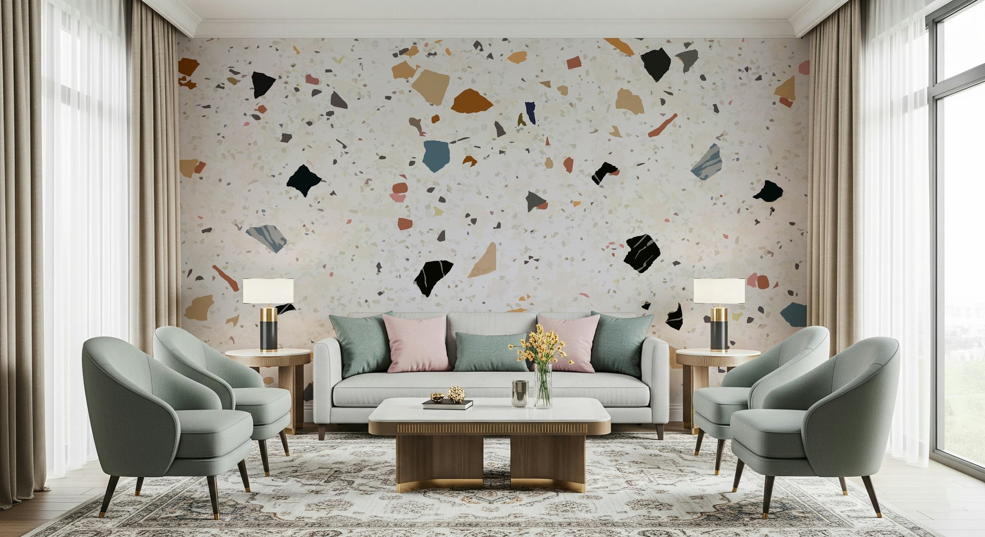 Chic Marble aggregate pattern mural, artistic home décor accent.