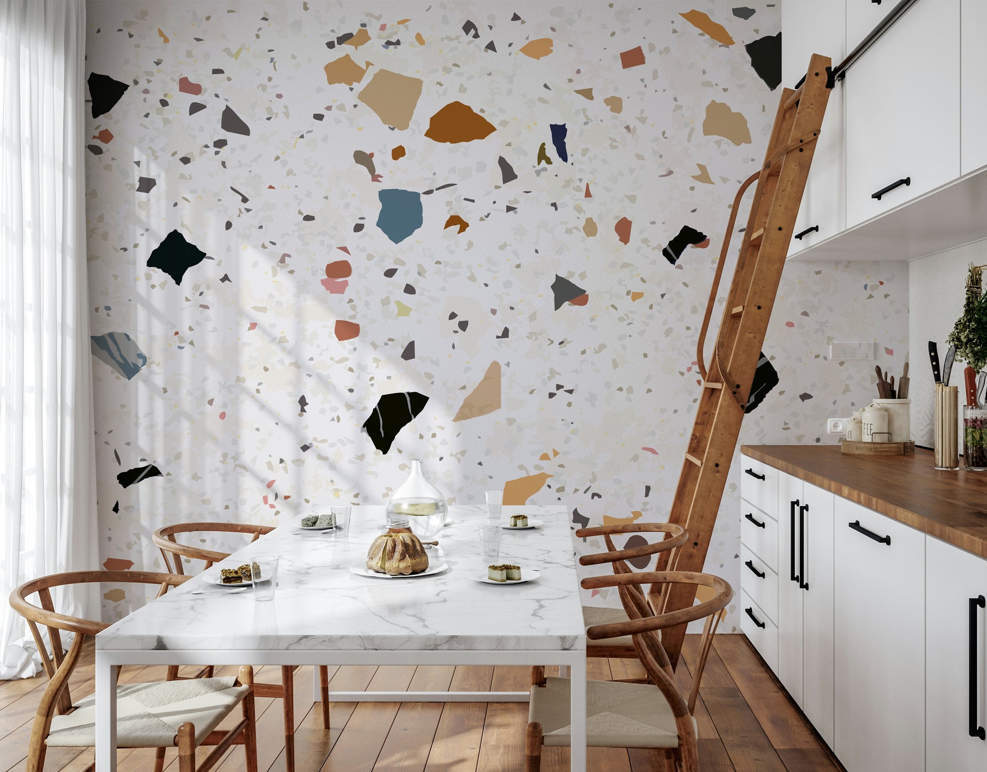 Bright Marble aggregate wallpaper, cheerful speckled wall print.