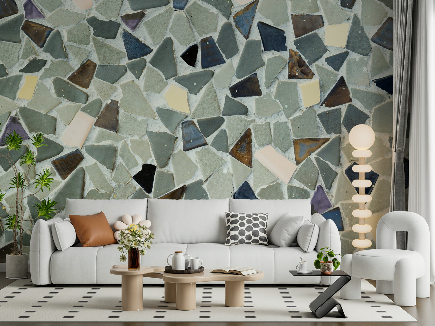 Textured mosaic fragments wall covering for stylish interior
