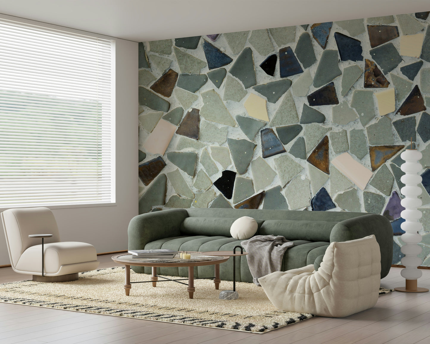 Patchwork tile style wallpaper for an authentic appearance