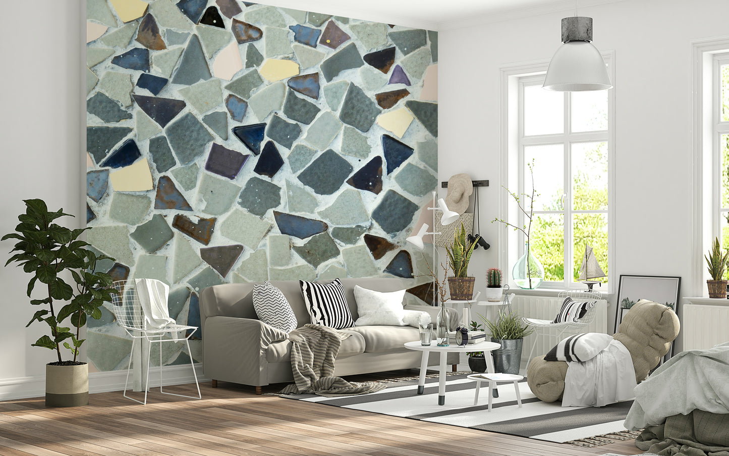 Artistic Fragmented Harmony wall mural: Broken tile collage.