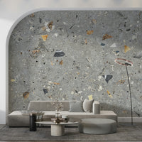Industrial Fossil Stone wall mural with stone fragments.