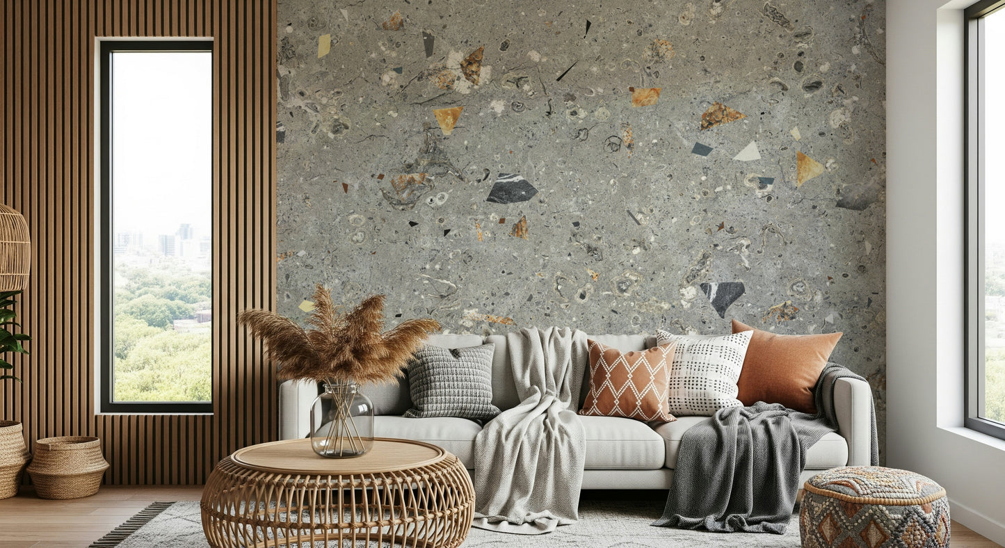 Ancient-look Grey Terrazzo resembling quarried wallcovering.