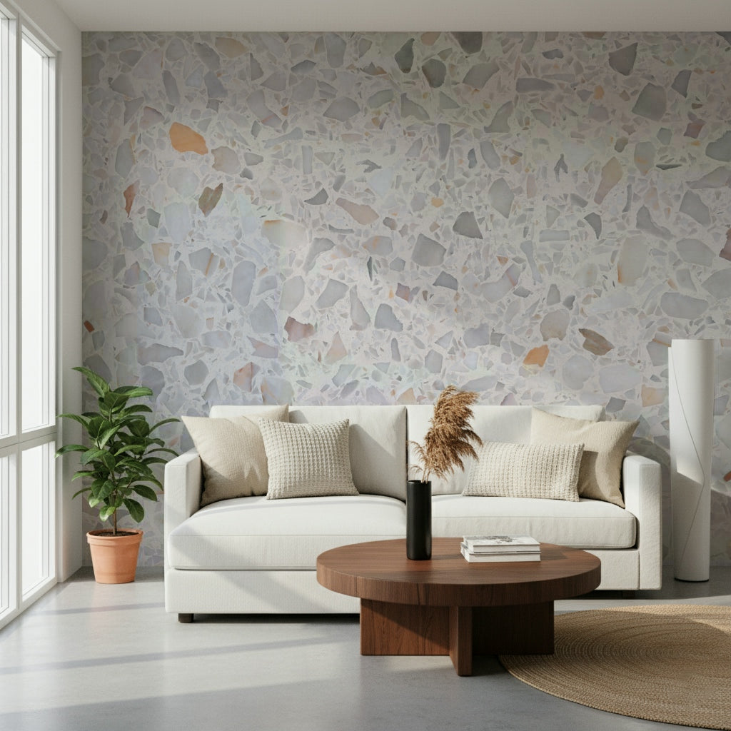 Subtle aggregate mural featuring Modern Terrazzo.