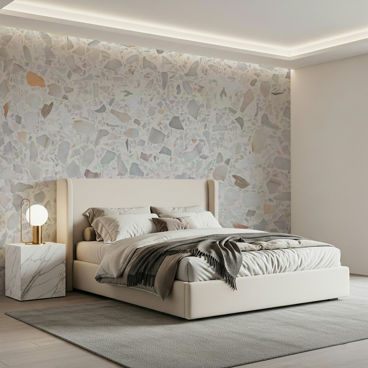 White stone Modern Terrazzo interior accent wallcovering.