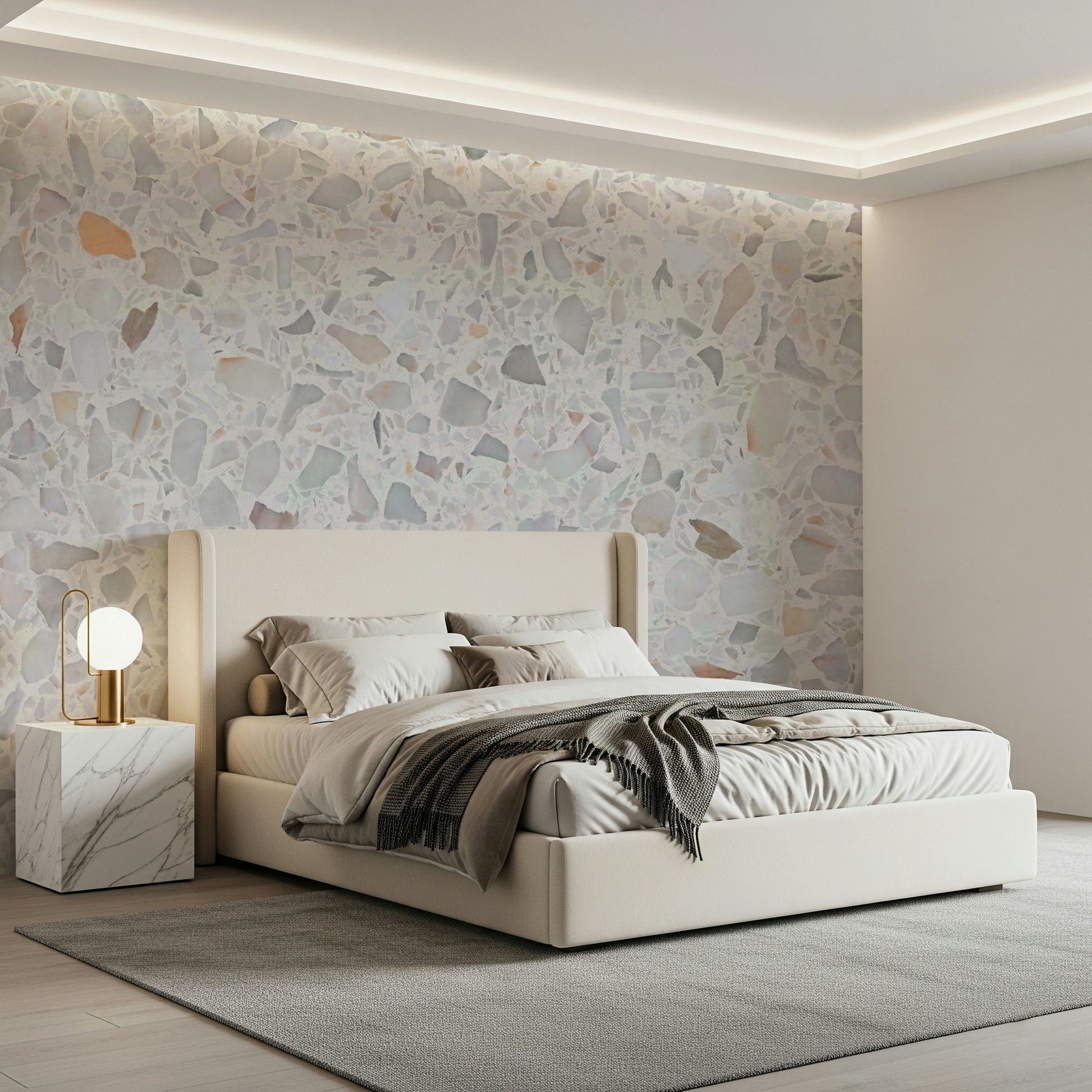 White stone Modern Terrazzo interior accent wallcovering.