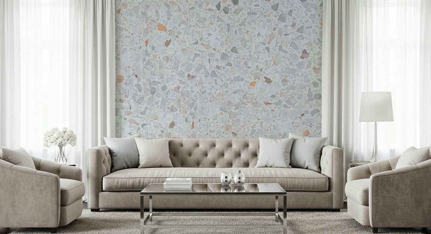 Modern Terrazzo Natural Marble: Pebbled stone mural.