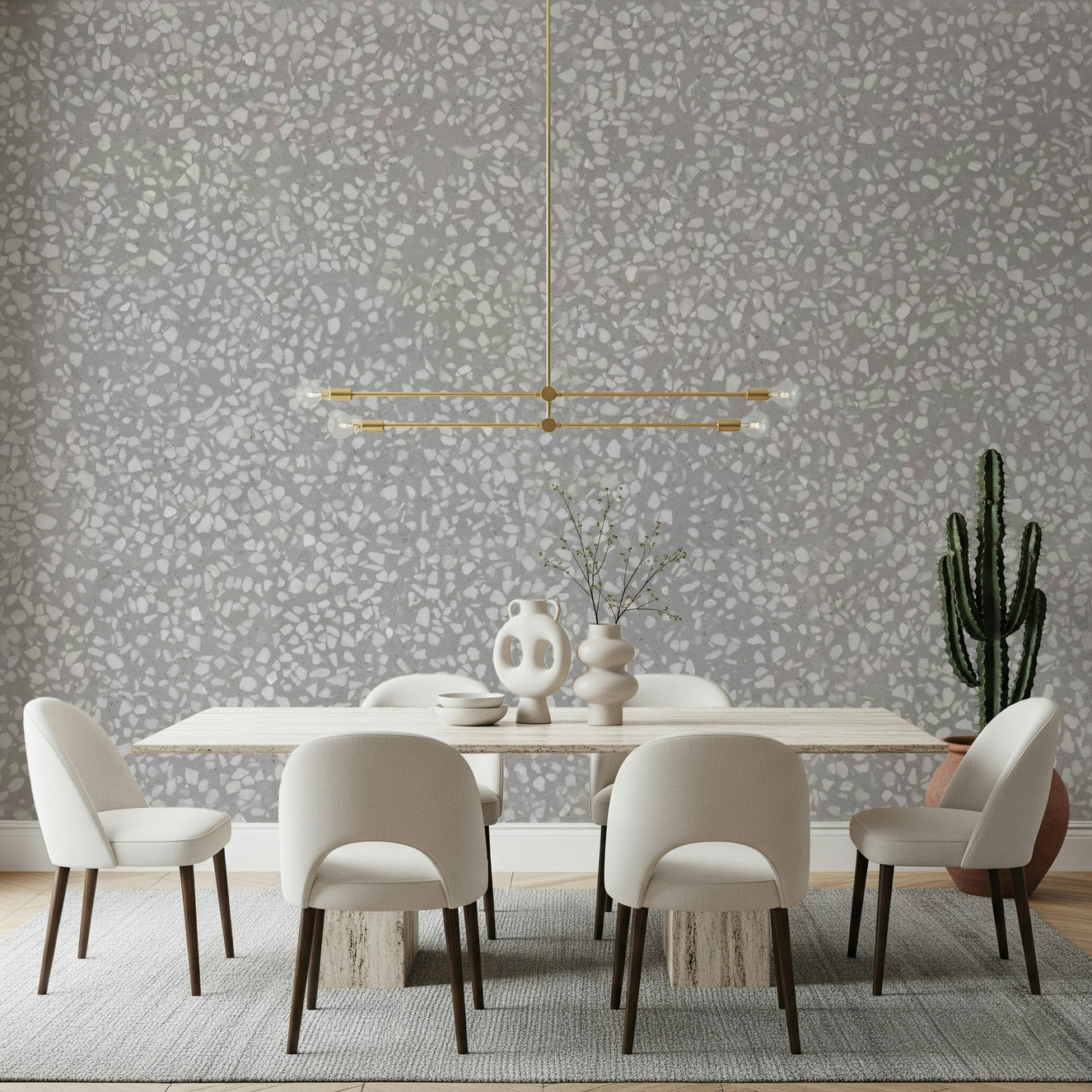 Subtle Grey Terrazzo Effect wallpaper fine stone flecks.