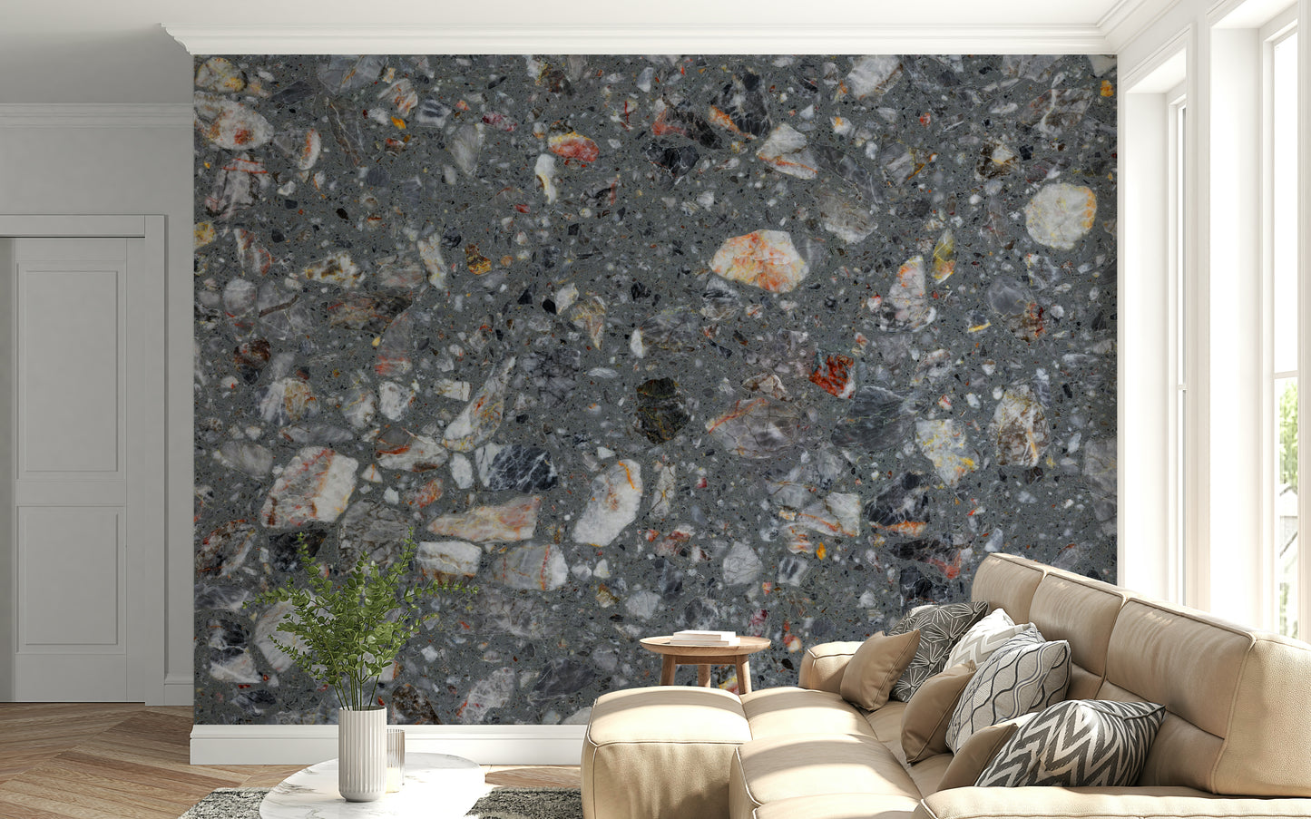 Dark slate Natural Look Tile mural artistic speckled effect.