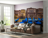 Venetian Blues wallpaper gondolas canal Italy historic buildings wall mural.