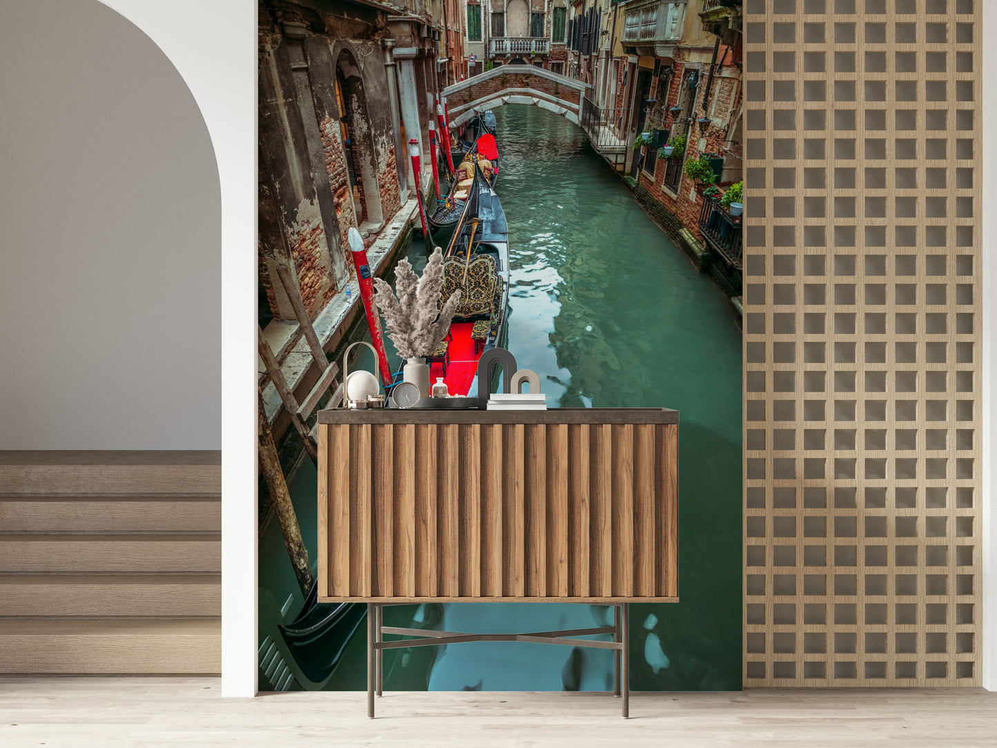 Artistic wallpaper for walls, dramatic perspective, immersive Italian experience, Gondola Dream.