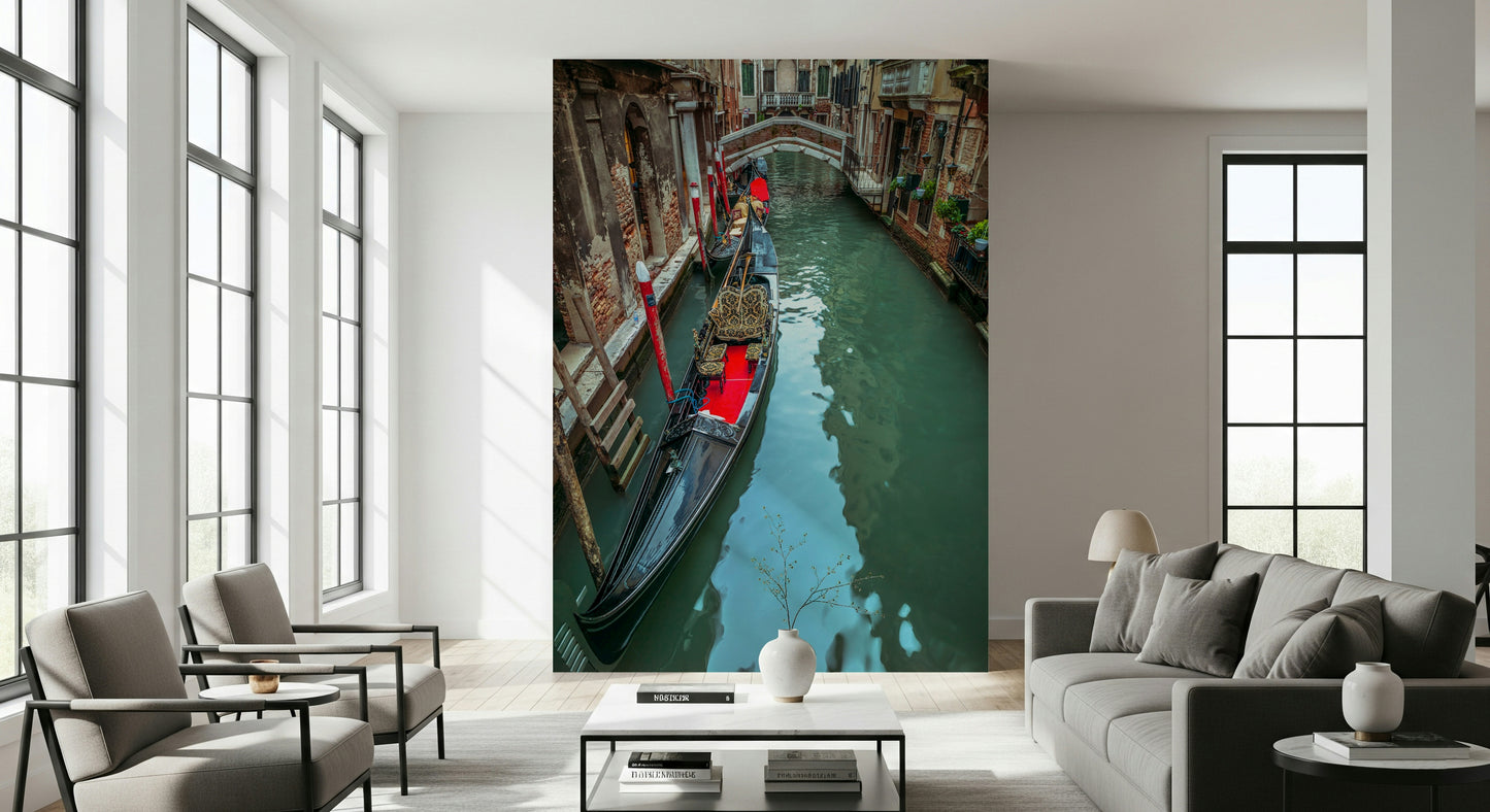 Italy wall mural featuring classic black Venetian gondola detail.