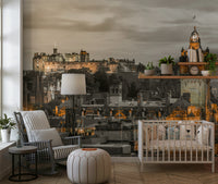 Dramatic Edinburgh Twilight cityscape wallpaper, historic old town buildings.